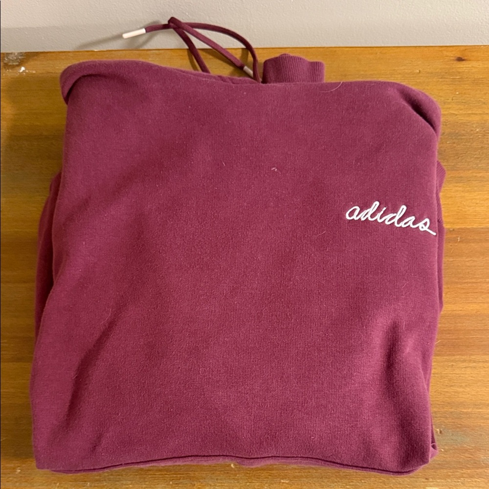 adidas Burgundy Pullover Hoodie with White Script Logo